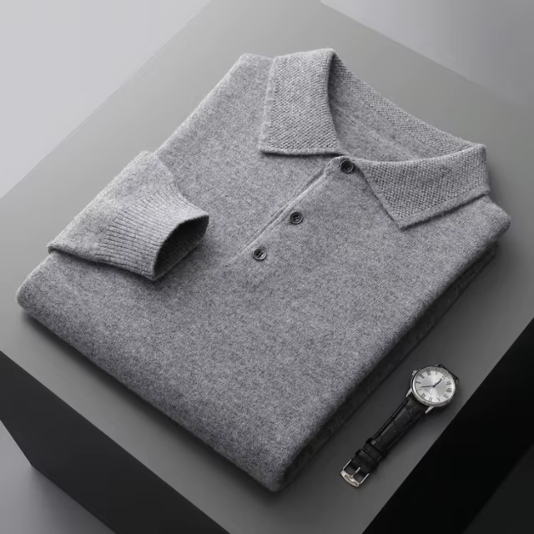 Jace Men’s Sweater | Knitted Polo Sweater with Collar and Button Placket for Autumn