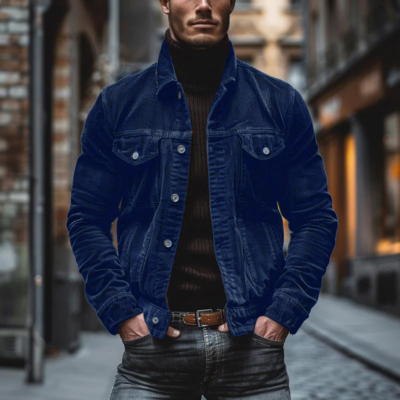 Jalenzo Men’s Jacket | Corduroy Button-Up Jacket with Chest Pockets and Shirt Collar for Autumn