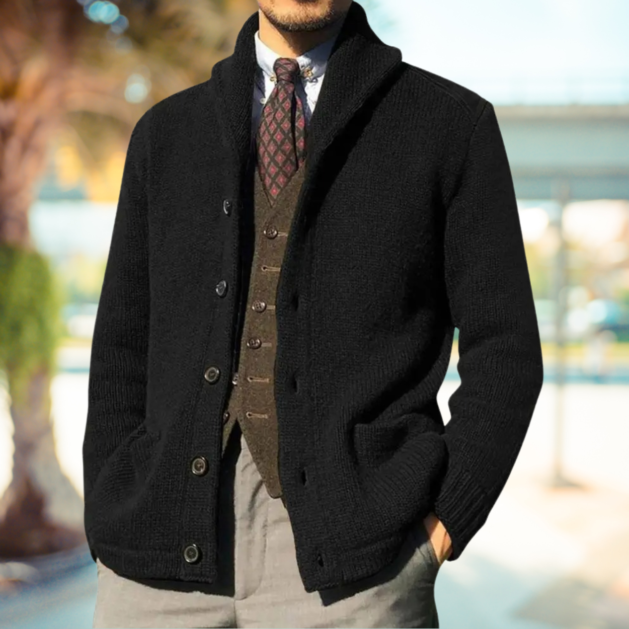Matthias Men’s Cardigan | Wool-Blend Shawl Collar for Autumn