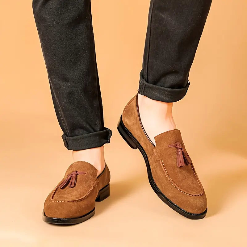 Kellan Loafers | Men's Leather Vintage Fringed Slip-On Shoes