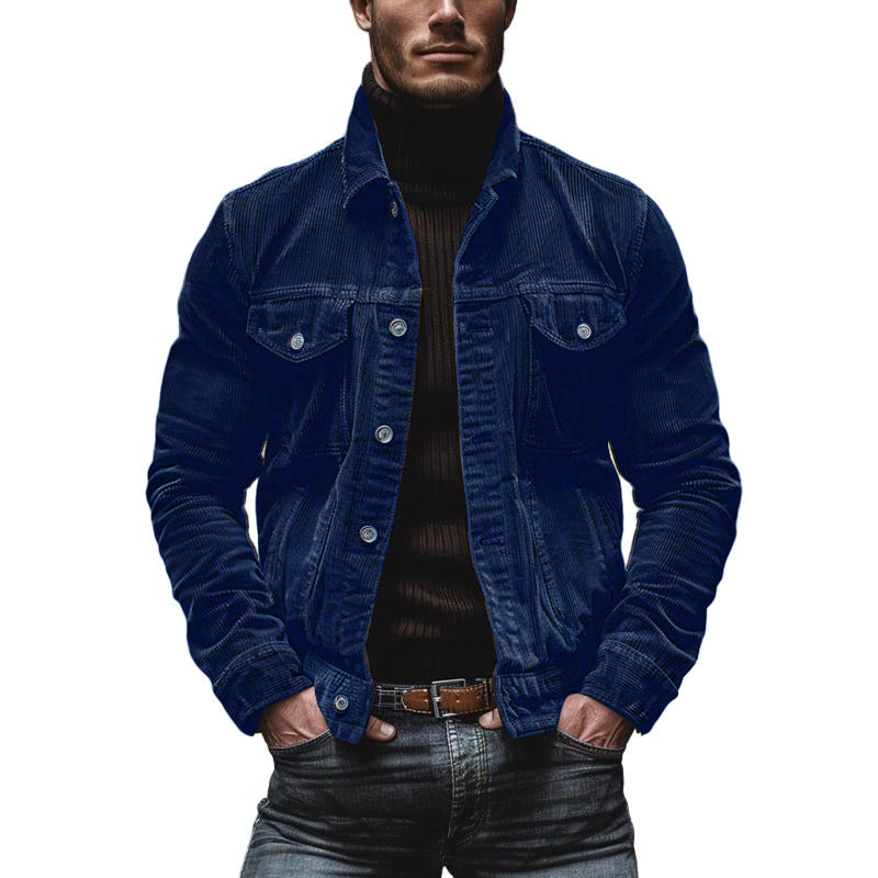 Jalenzo Men’s Jacket | Corduroy Button-Up Jacket with Chest Pockets and Shirt Collar for Autumn