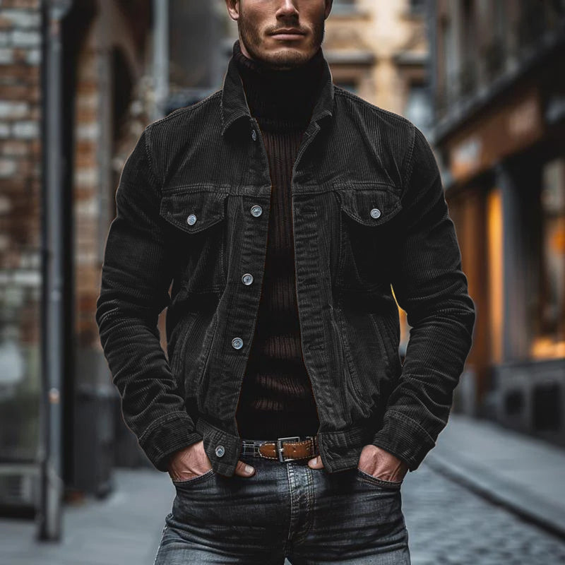 Jalenzo Men’s Jacket | Corduroy Button-Up Jacket with Chest Pockets and Shirt Collar for Autumn