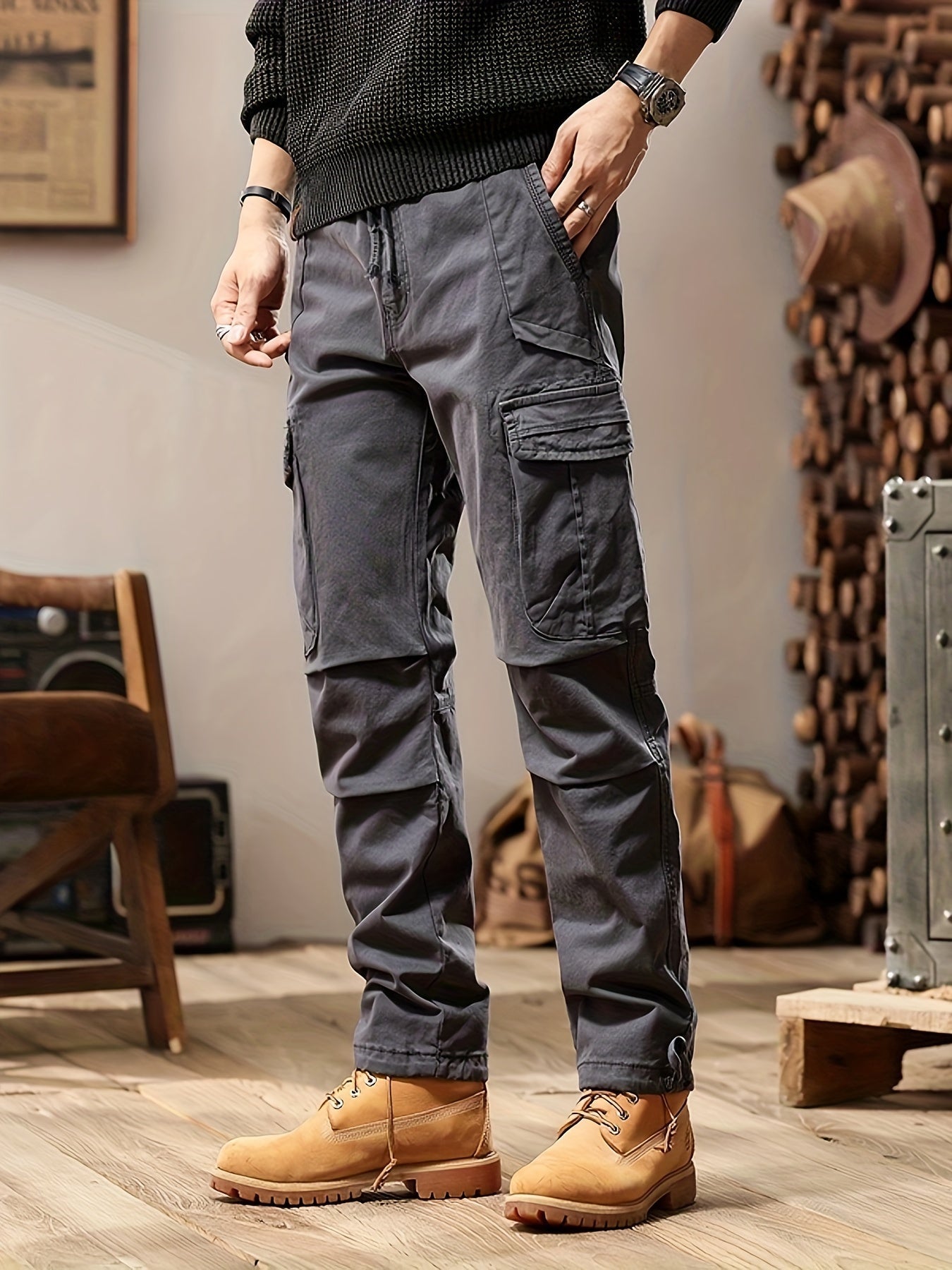 Jasim Men’s Trousers | Multi-Pocket Cargo Trousers with Belt Loops and Straight-Leg Fit for Autumn