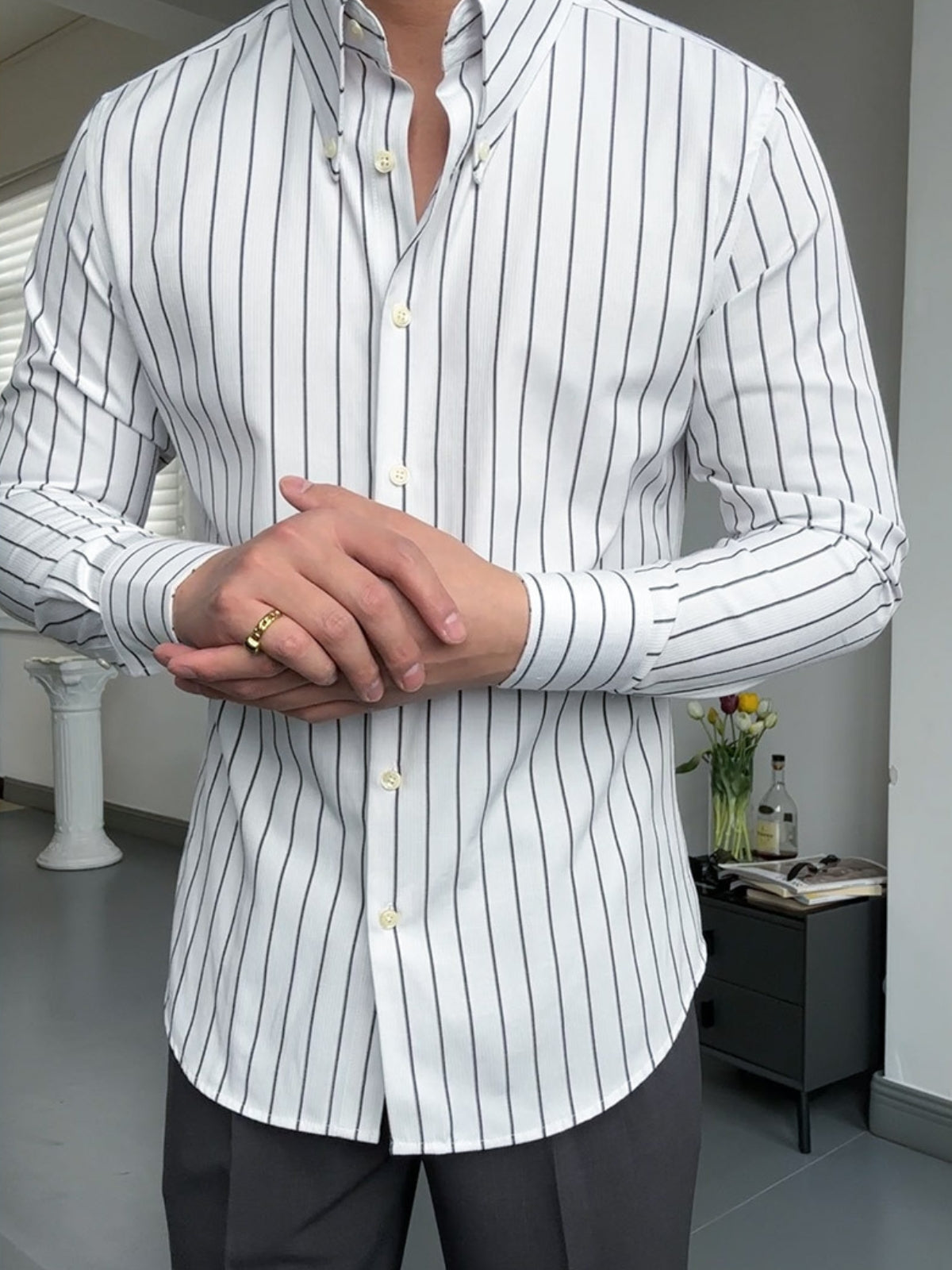 Khalid Shirt | Men's Autumn Slim Fit Retro Italian Striped Shirt