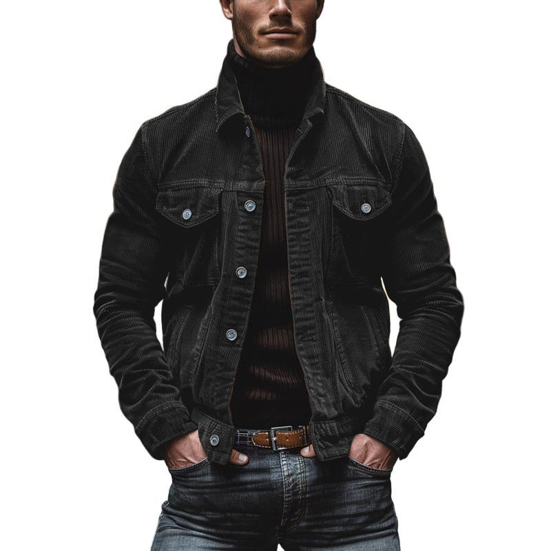 Jalenzo Men’s Jacket | Corduroy Button-Up Jacket with Chest Pockets and Shirt Collar for Autumn
