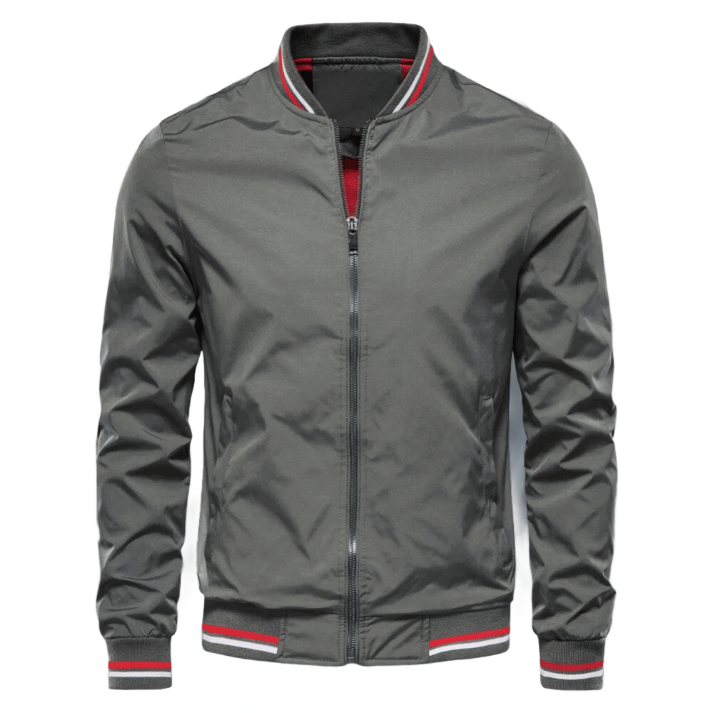 Jaron Men’s Jacket | Bomber Jacket with Zip Fastening, Ribbed Striped Collar and Cuffs for Autumn