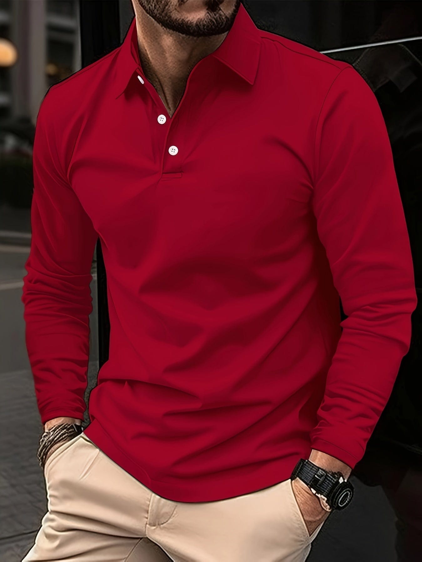 Jannick Men’s Polo Shirt | Long Sleeve Polo Shirt with Collar and Button Placket for Autumn