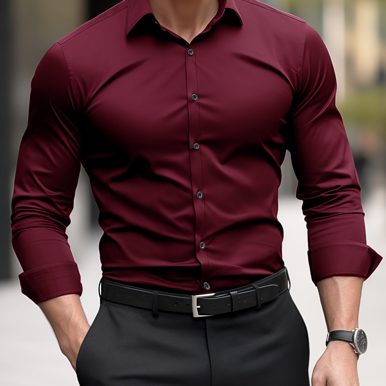 Kavon Dress Shirt | Men's Plain shirt with Notch Lapel Collar