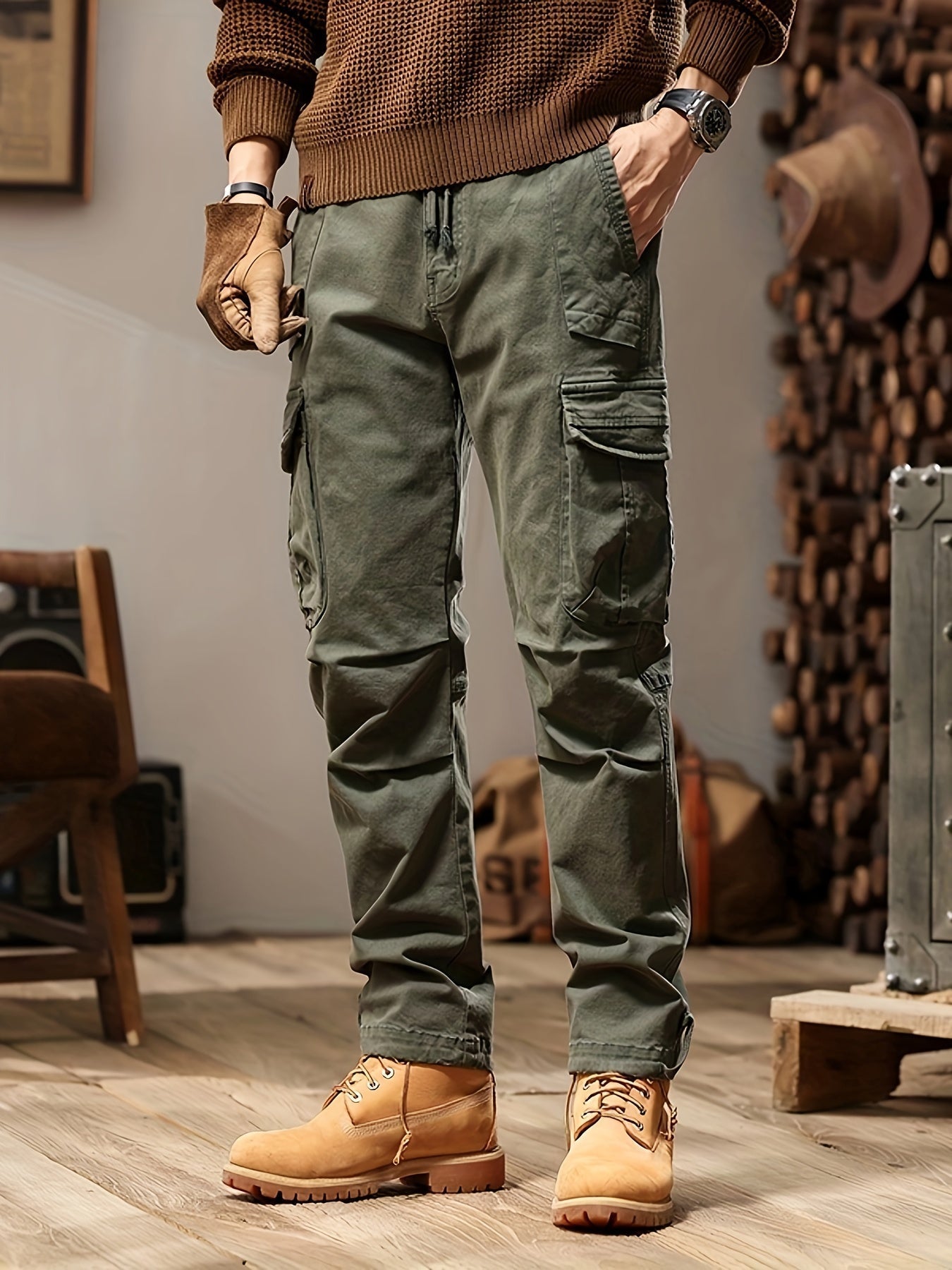 Jasim Men’s Trousers | Multi-Pocket Cargo Trousers with Belt Loops and Straight-Leg Fit for Autumn