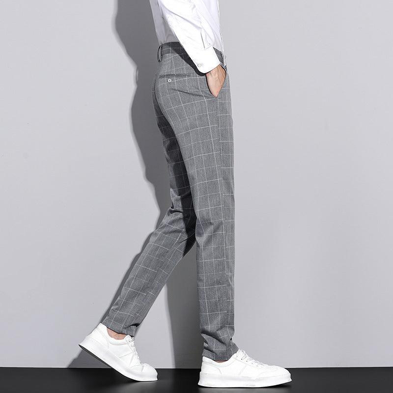 Kai Men’s Trousers | Slim Fit Checked Straight-Leg Trousers for Autumn