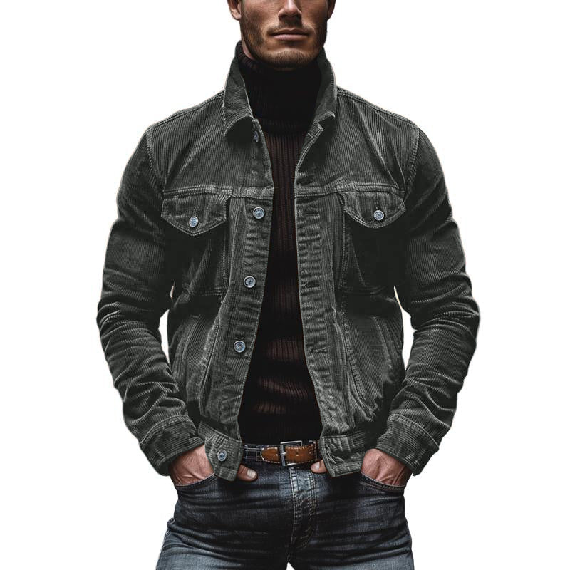 Jalenzo Men’s Jacket | Corduroy Button-Up Jacket with Chest Pockets and Shirt Collar for Autumn