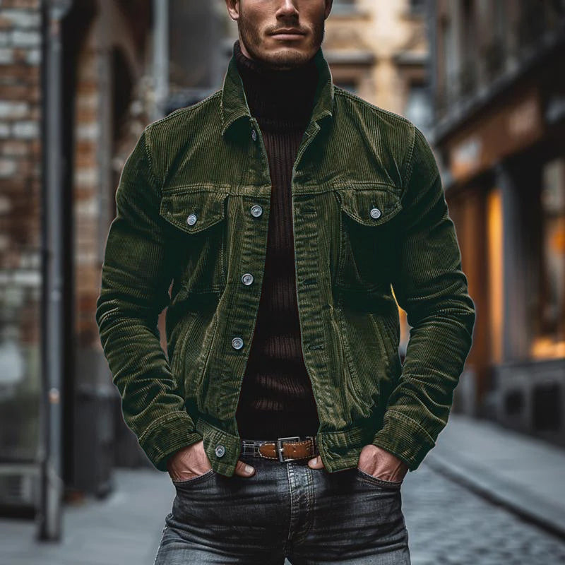 Jalenzo Men’s Jacket | Corduroy Button-Up Jacket with Chest Pockets and Shirt Collar for Autumn