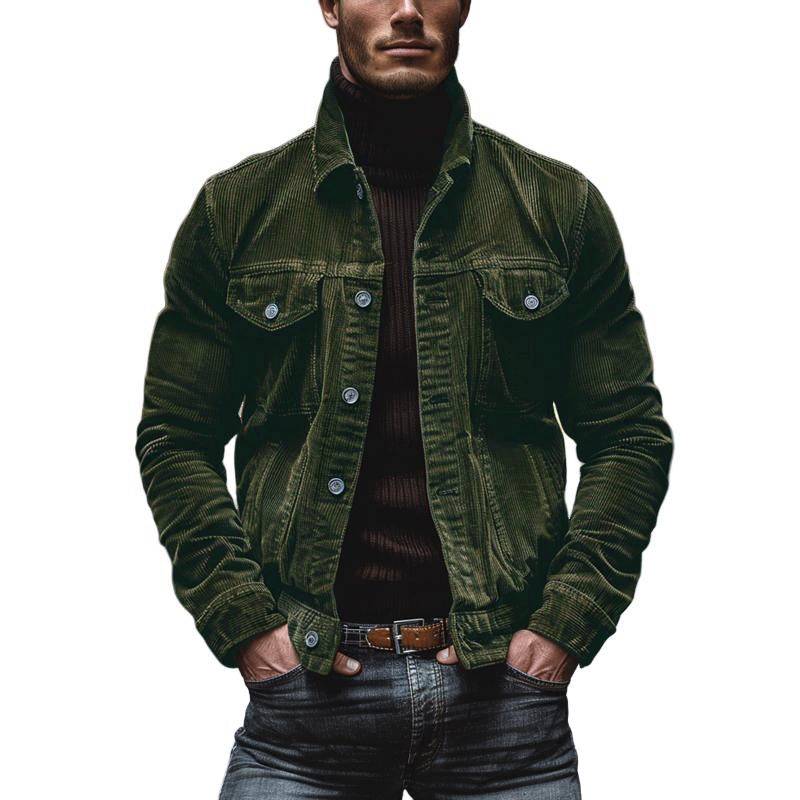 Jalenzo Men’s Jacket | Corduroy Button-Up Jacket with Chest Pockets and Shirt Collar for Autumn