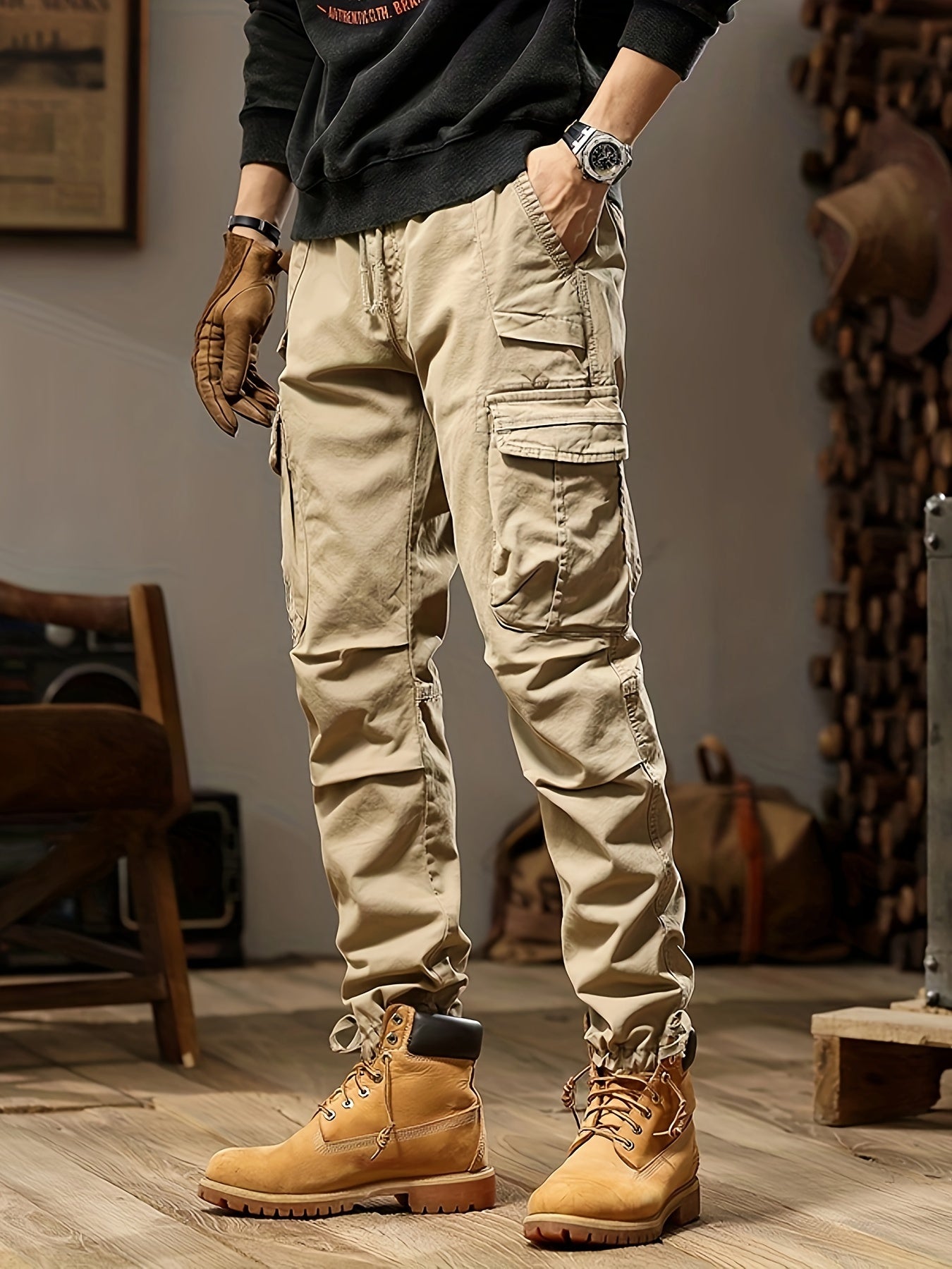 Jasim Men’s Trousers | Multi-Pocket Cargo Trousers with Belt Loops and Straight-Leg Fit for Autumn