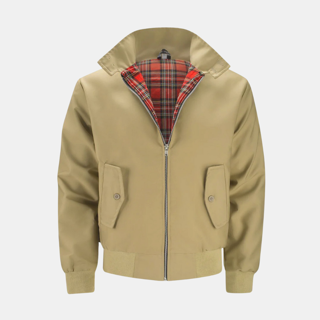 Jadon Men’s Jacket | Harrington Jacket with Zip Front, Ribbed Cuffs, and Checked Lining for Autumn