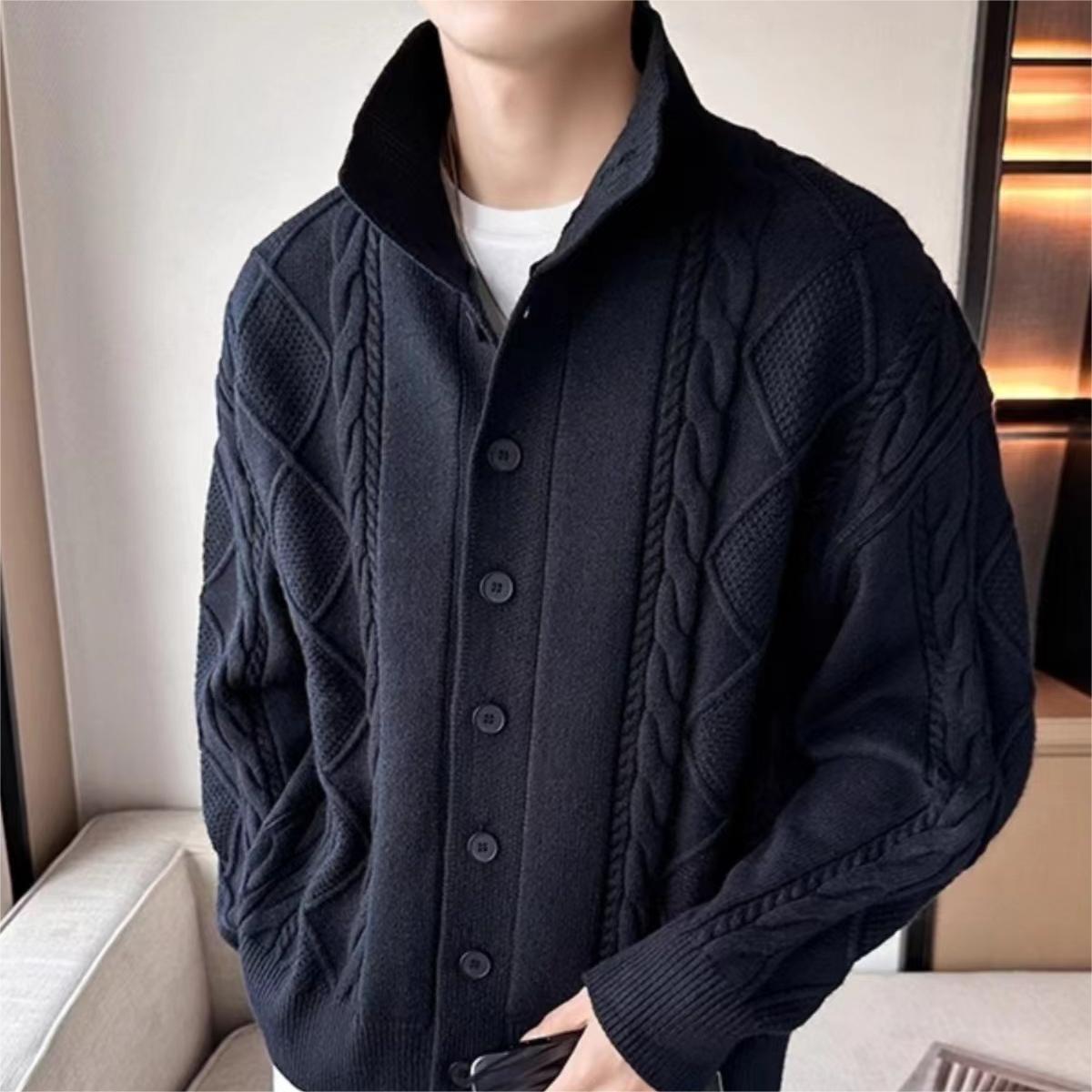 Cillian Sweater Coat | Men's Solid Color Prismatic Plaid Cardigan