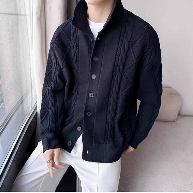 Cillian Sweater Coat | Men's Solid Color Prismatic Plaid Cardigan
