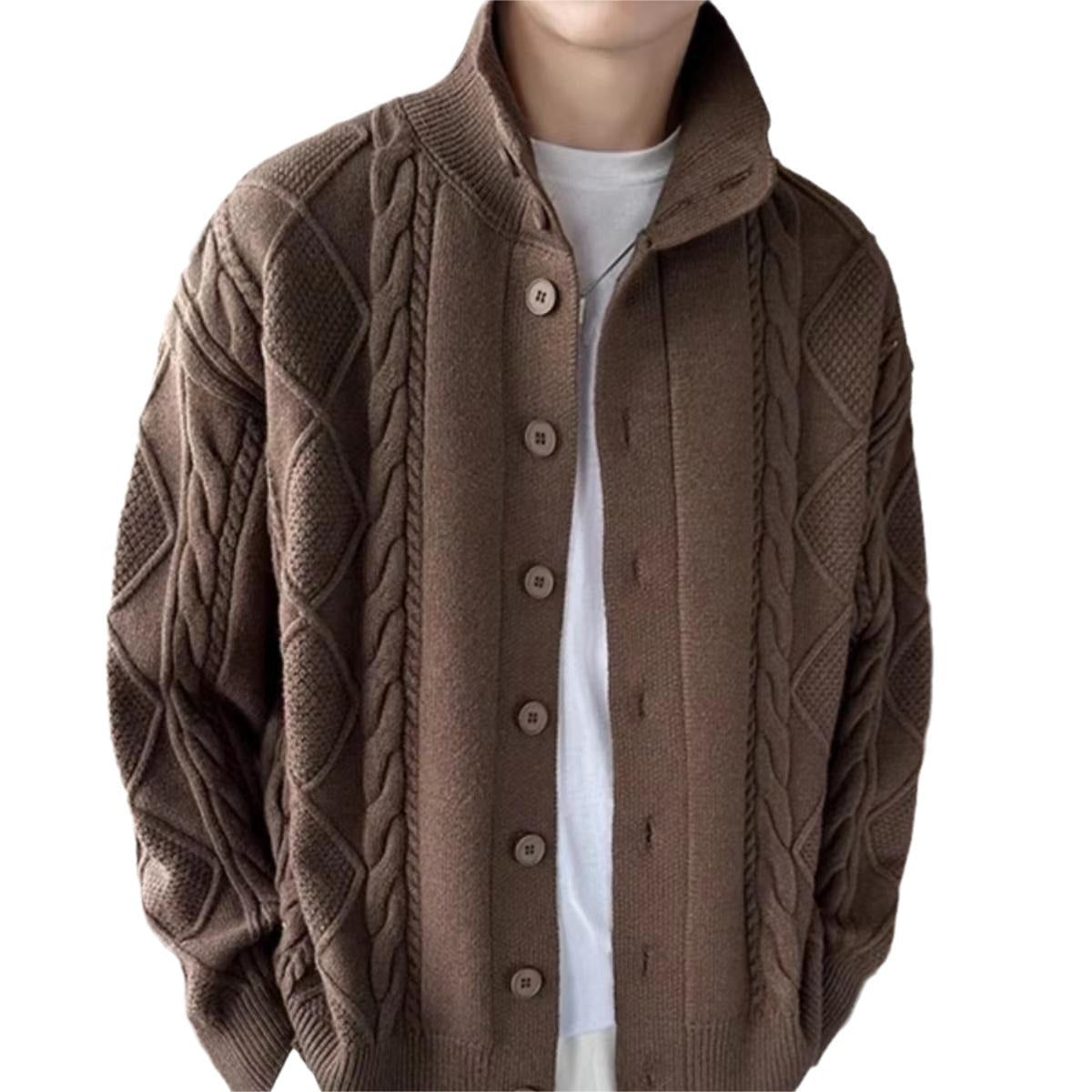 Cillian Sweater Coat | Men's Solid Color Prismatic Plaid Cardigan