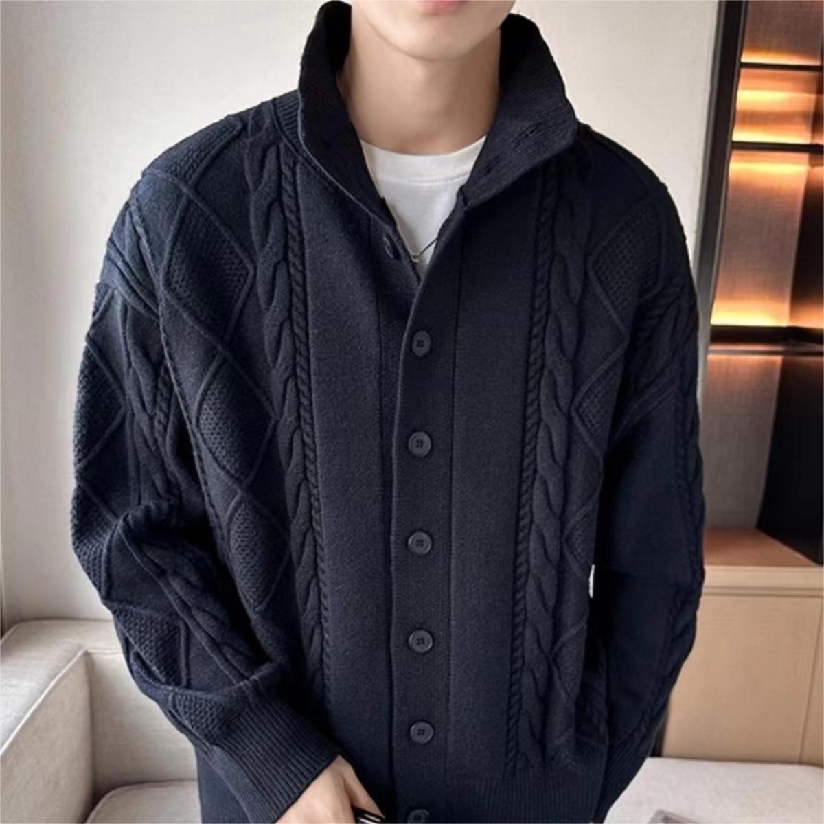 Cillian Sweater Coat | Men's Solid Color Prismatic Plaid Cardigan