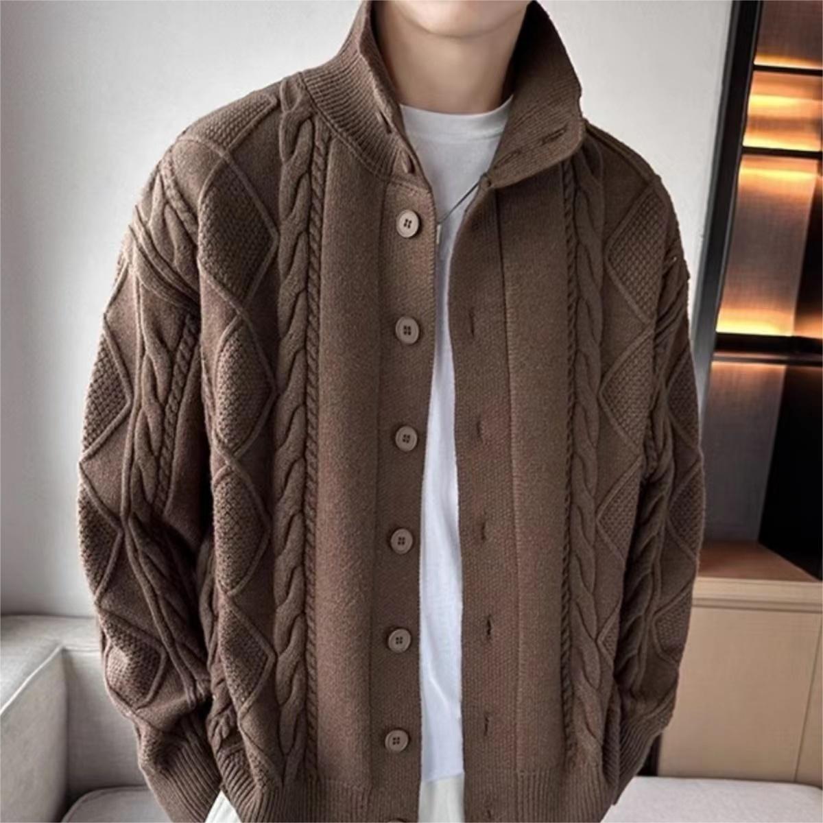 Cillian Sweater Coat | Men's Solid Color Prismatic Plaid Cardigan