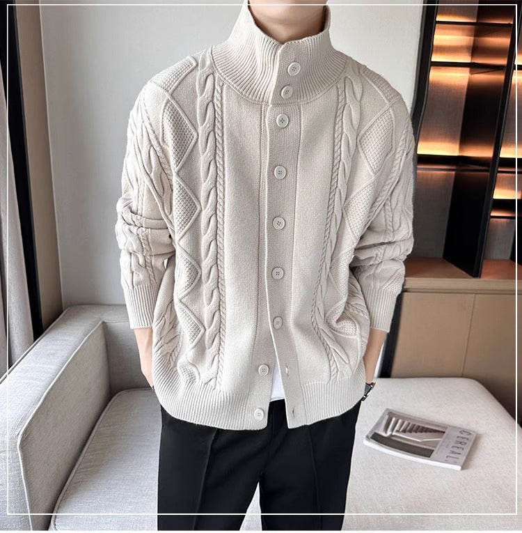 Cillian Sweater Coat | Men's Solid Color Prismatic Plaid Cardigan