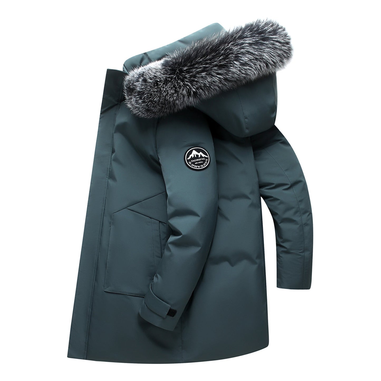 Clancy Coat | Men's Mid-Length Down Jacket with Fox Fur Hood