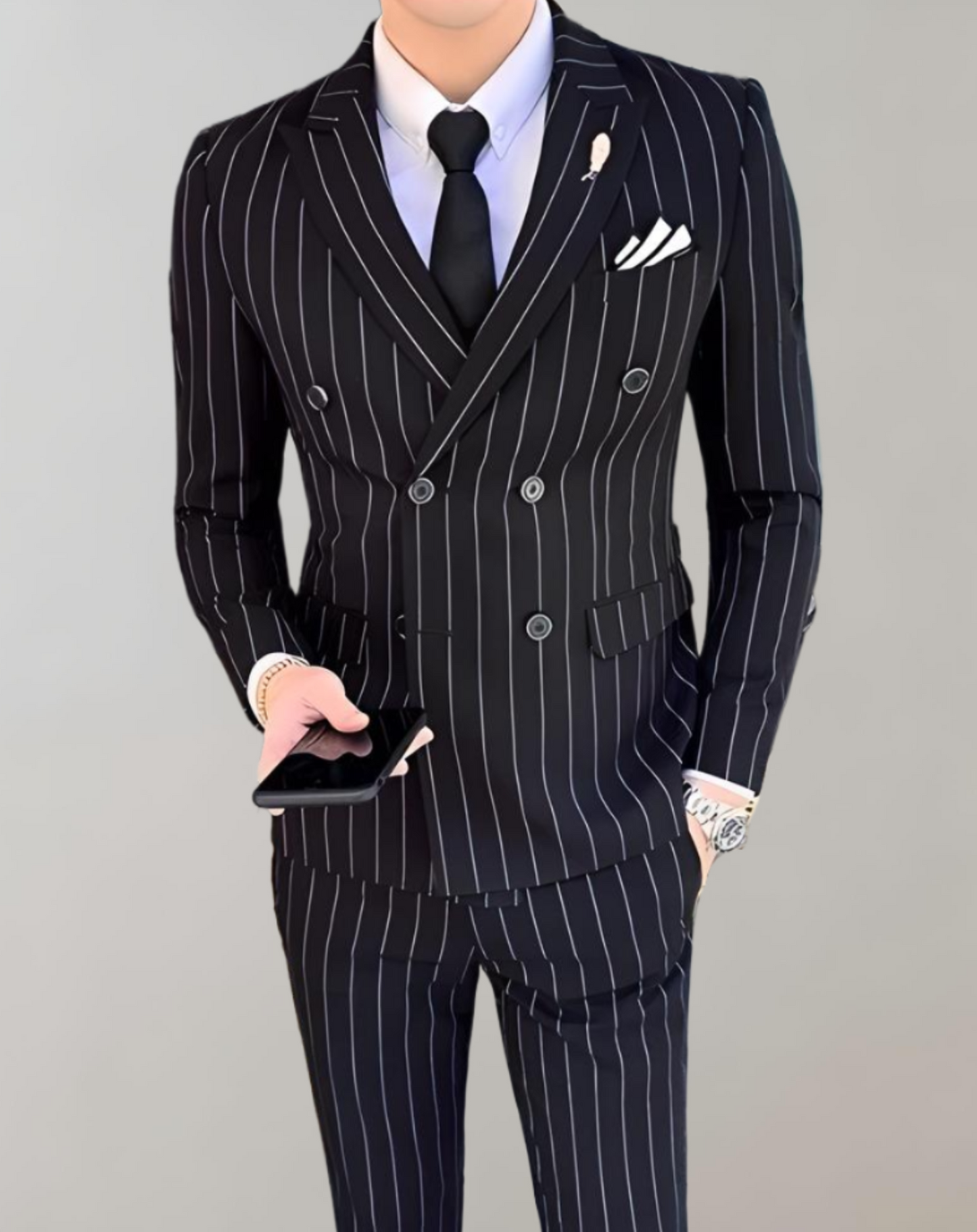 Connor Suit Set | Men's Striped Double-Breasted Suit with Formal Trousers
