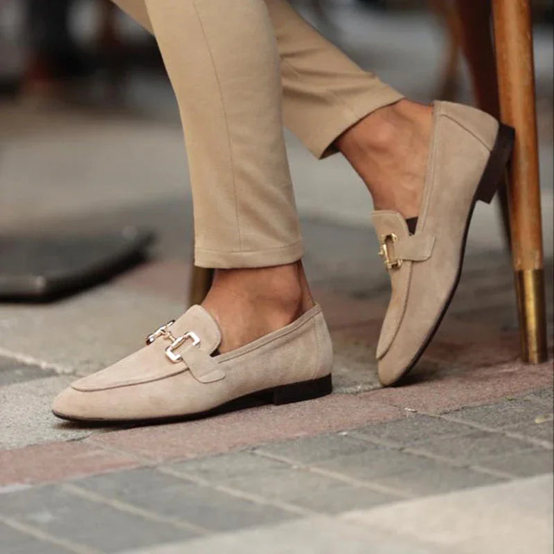 Kareem Men’s Shoes | Suede Slip-On Loafers with Horsebit Metal Detail and Flat Sole for Autumn