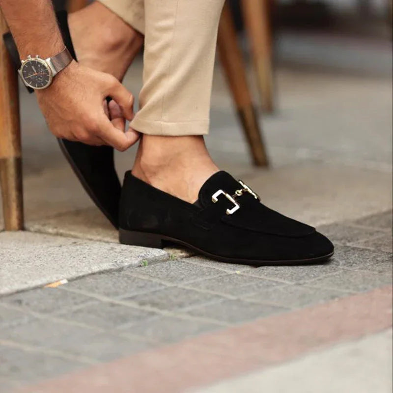 Kareem Men’s Shoes | Suede Slip-On Loafers with Horsebit Metal Detail and Flat Sole for Autumn