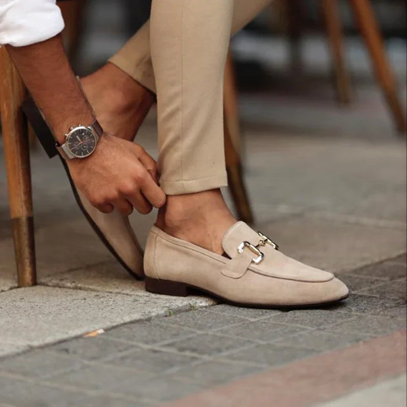 Kareem Men’s Shoes | Suede Slip-On Loafers with Horsebit Metal Detail and Flat Sole for Autumn