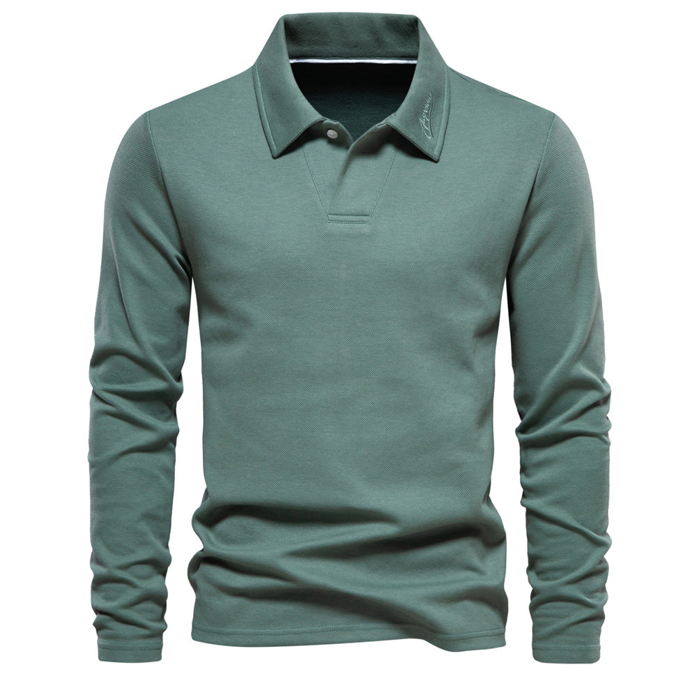 Elias Polo Shirt | Men's Long-Sleeved Solid Color Polo with Lapel