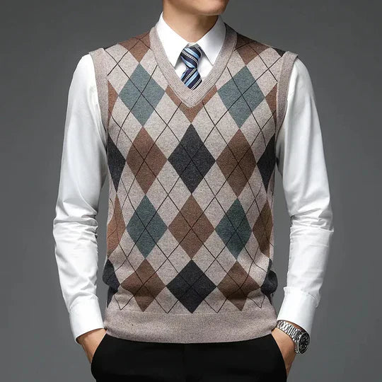 Karimian Vest | Men's Autumn Argyle Knit V-Neck vest