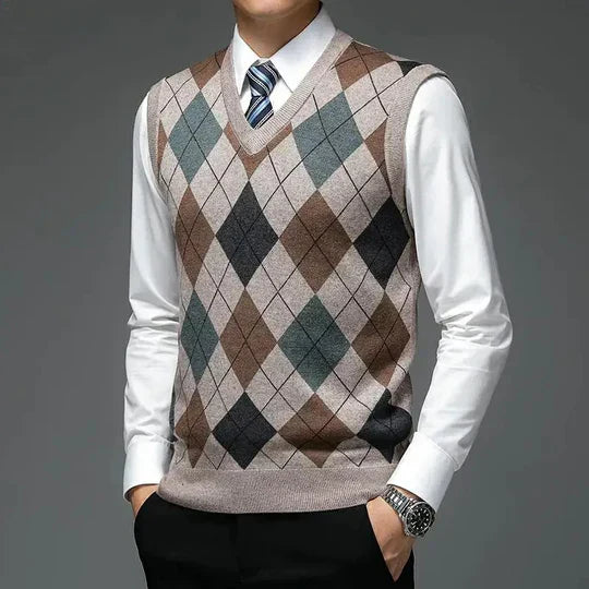 Karimian Vest | Men's Autumn Argyle Knit V-Neck vest