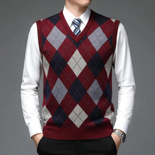 Karimian Vest | Men's Autumn Argyle Knit V-Neck vest