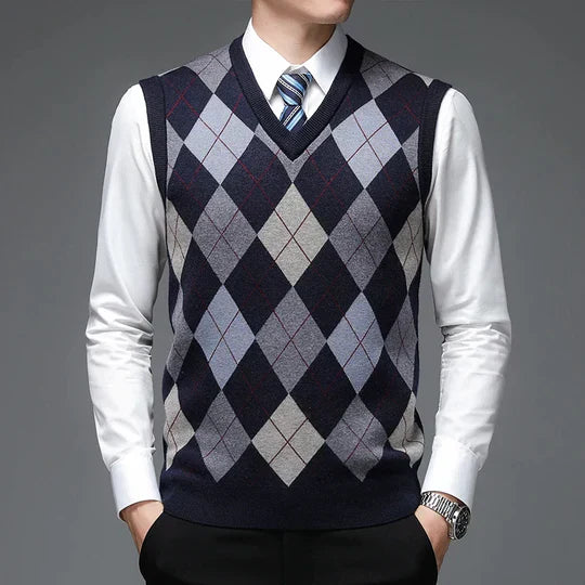 Karimian Vest | Men's Autumn Argyle Knit V-Neck vest