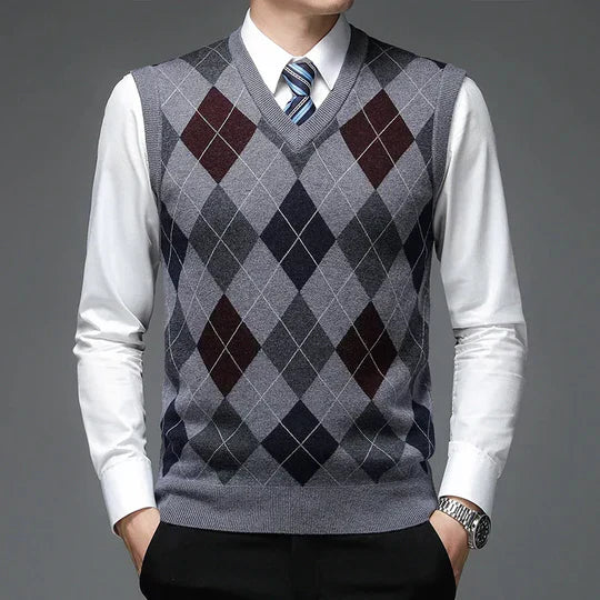 Karimian Vest | Men's Autumn Argyle Knit V-Neck vest