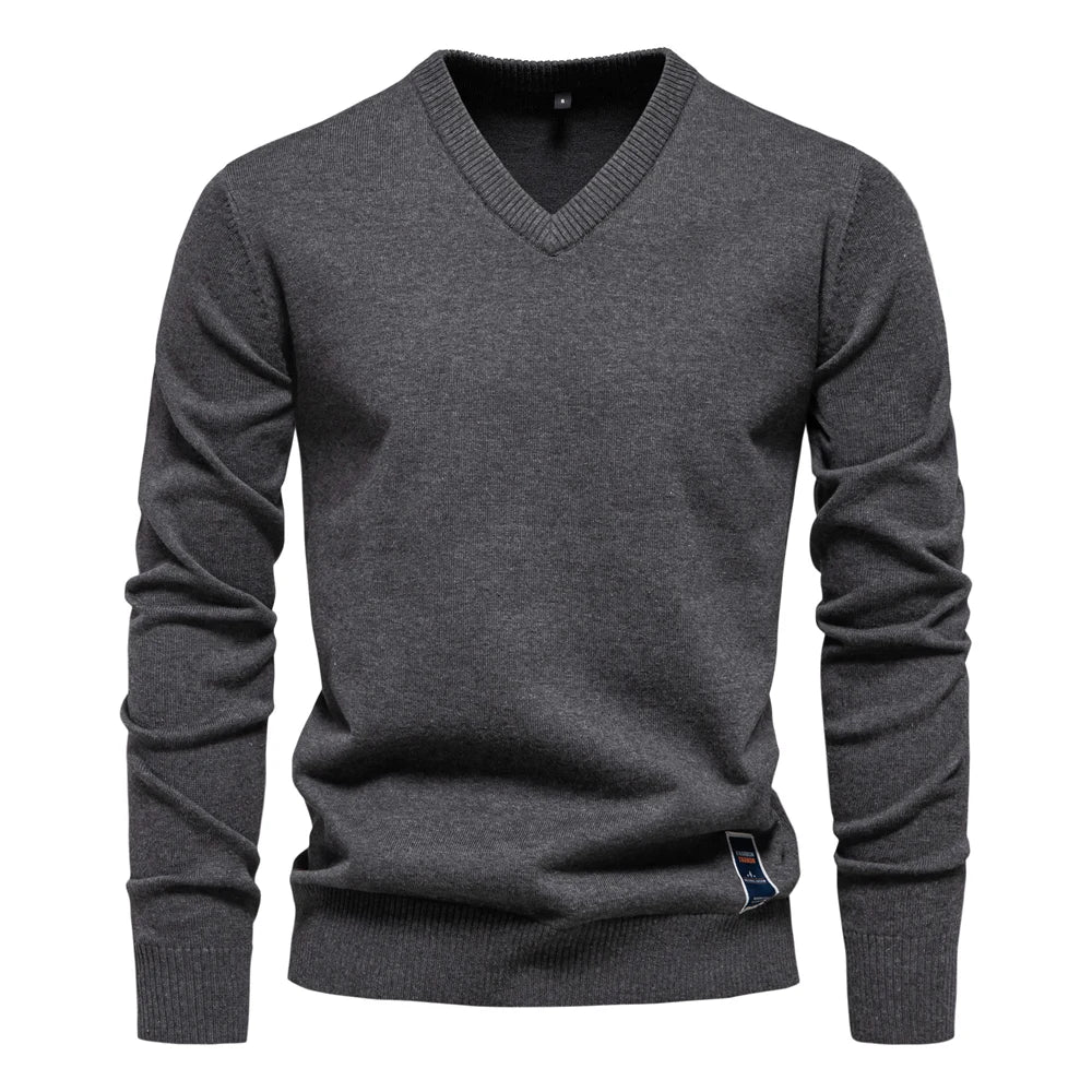 Ifran Sweater | Jerry Men's Solid V-Neck Pullover