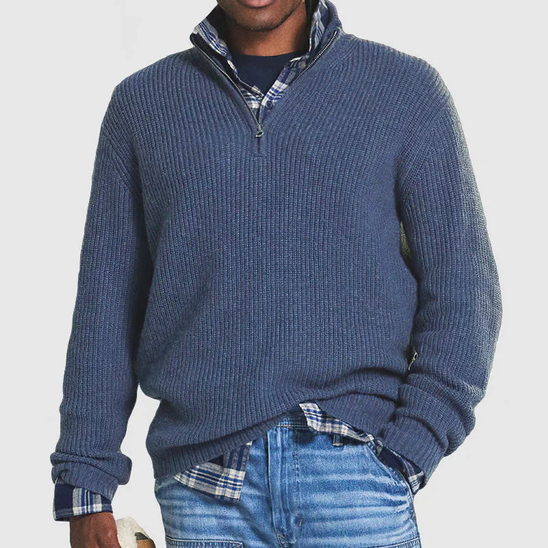 Jahmir Men’s Jumper | Ribbed Half-Zip Knitted Jumper with High Collar for Autumn