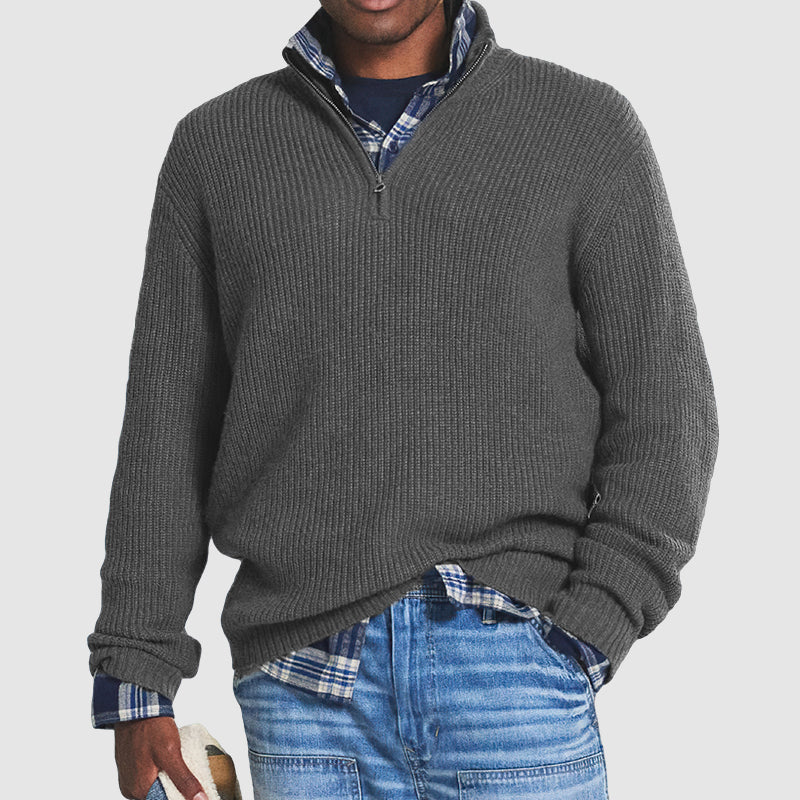 Jahmir Men’s Jumper | Ribbed Half-Zip Knitted Jumper with High Collar for Autumn