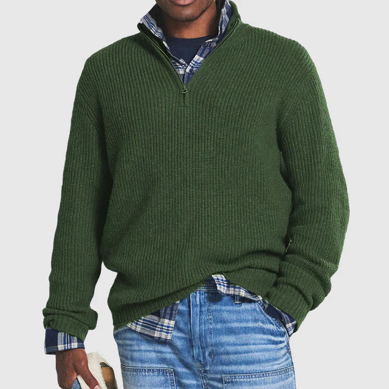 Jahmir Men’s Jumper | Ribbed Half-Zip Knitted Jumper with High Collar for Autumn