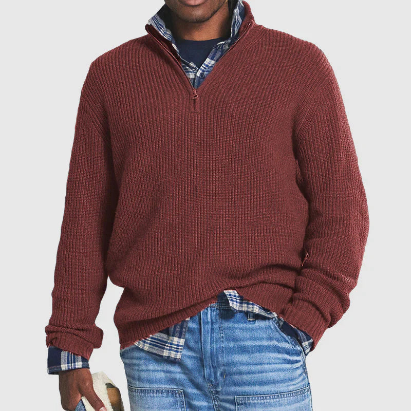Jahmir Men’s Jumper | Ribbed Half-Zip Knitted Jumper with High Collar for Autumn