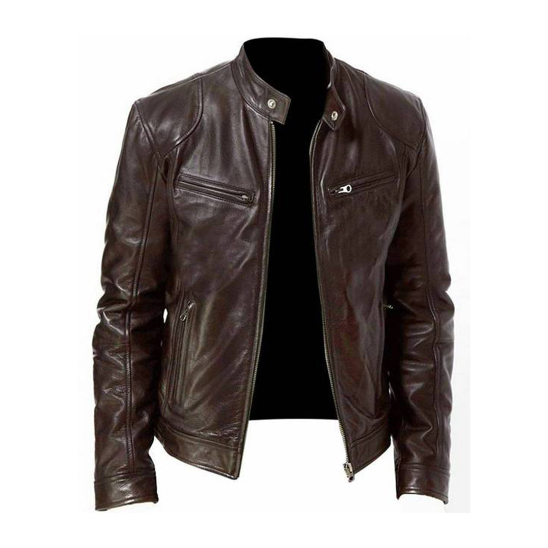 Kael Men’s Jacket | Leather Zip-Up Jacket with Collar and Side Pockets for Autumn