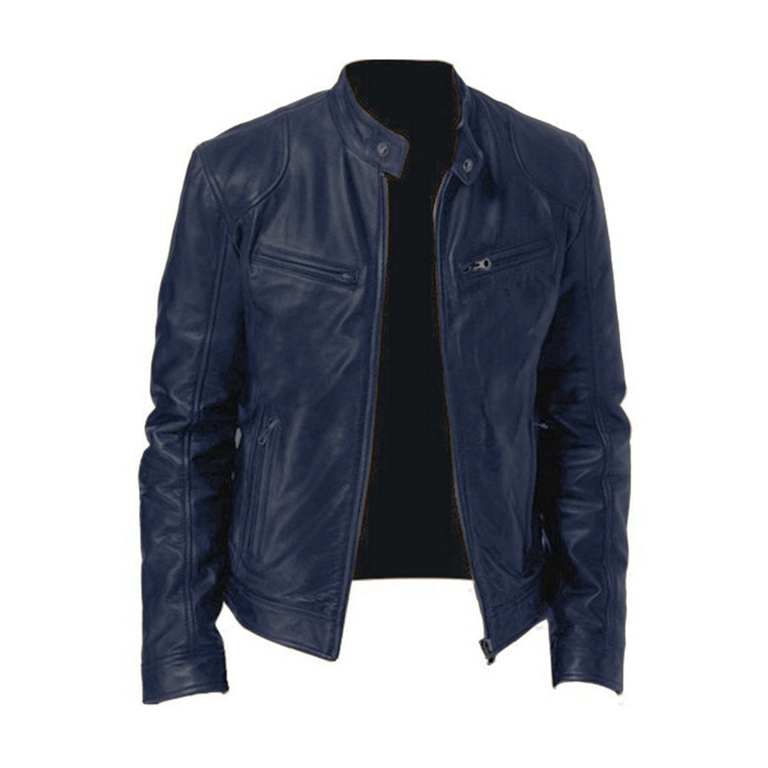 Kael Men’s Jacket | Leather Zip-Up Jacket with Collar and Side Pockets for Autumn