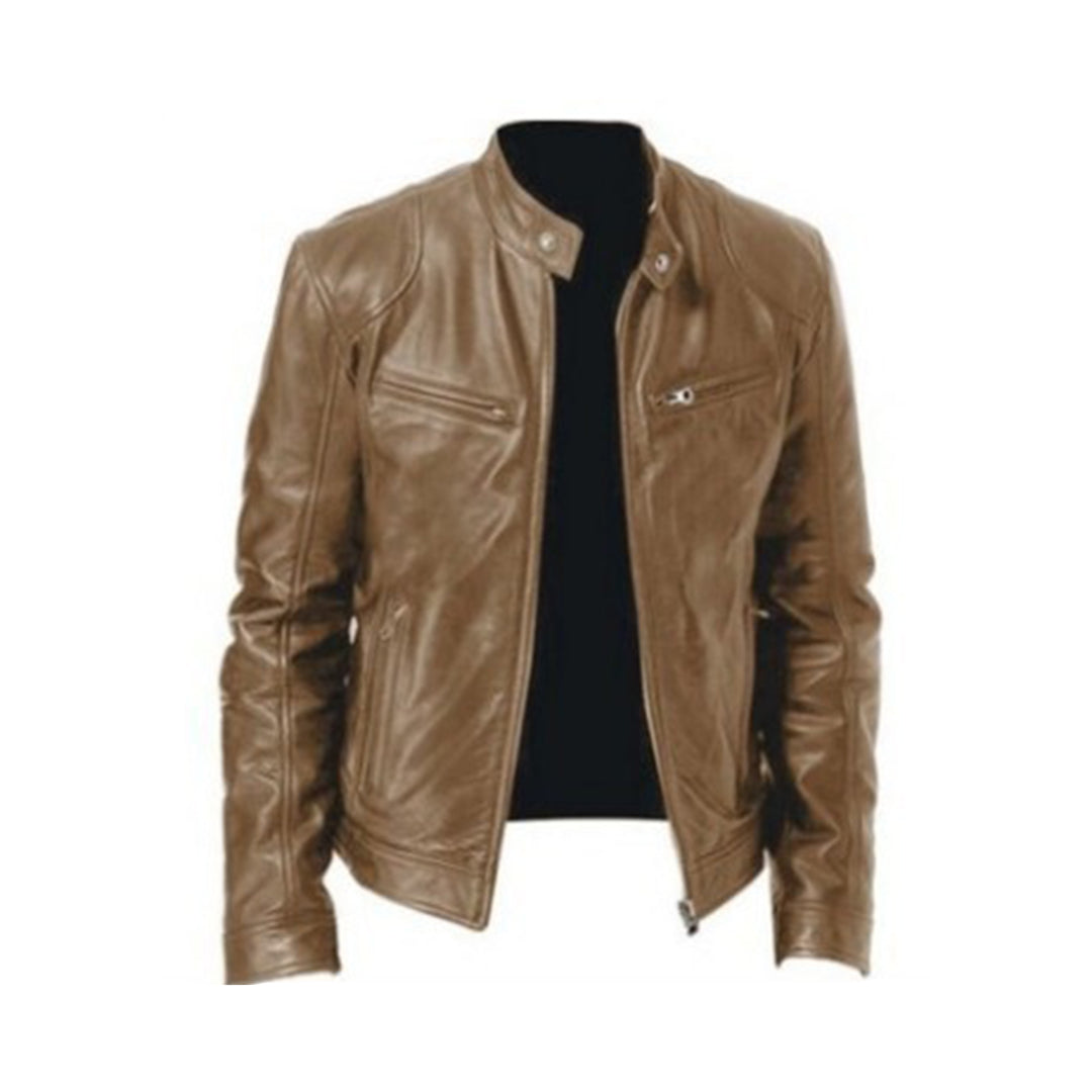 Kael Men’s Jacket | Leather Zip-Up Jacket with Collar and Side Pockets for Autumn