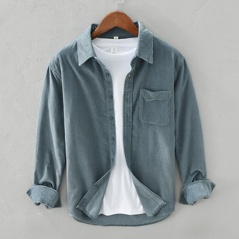 Jarmel Men’s Shirt | Corduroy Button-Down Shirt with Long Sleeves and Chest Pocket for Autumn