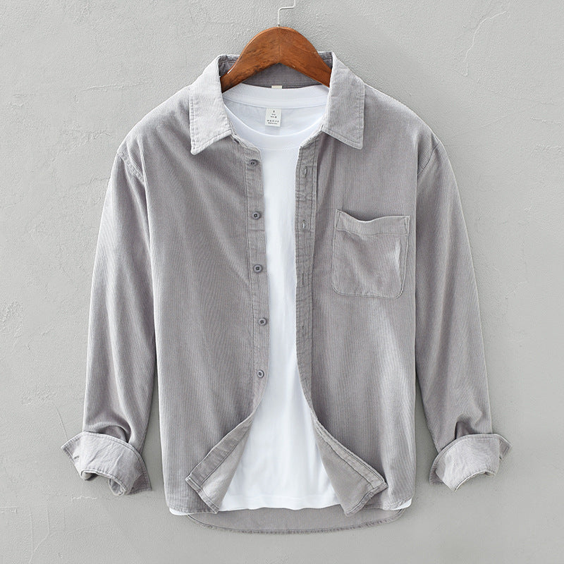 Jarmel Men’s Shirt | Corduroy Button-Down Shirt with Long Sleeves and Chest Pocket for Autumn