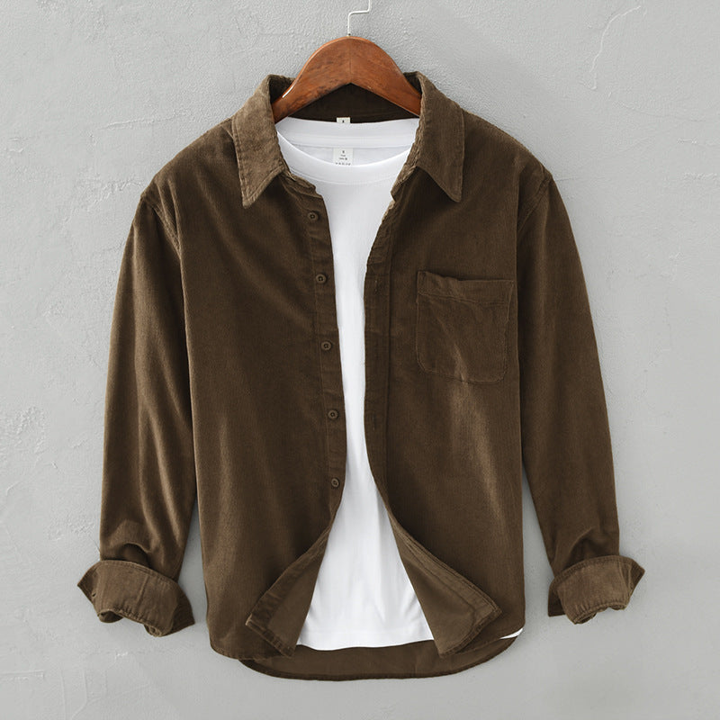 Jarmel Men’s Shirt | Corduroy Button-Down Shirt with Long Sleeves and Chest Pocket for Autumn