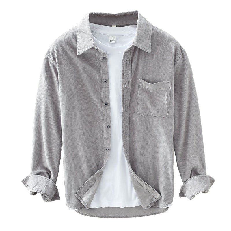 Jarmel Men’s Shirt | Corduroy Button-Down Shirt with Long Sleeves and Chest Pocket for Autumn