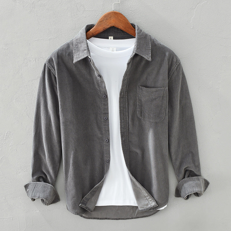 Jarmel Men’s Shirt | Corduroy Button-Down Shirt with Long Sleeves and Chest Pocket for Autumn