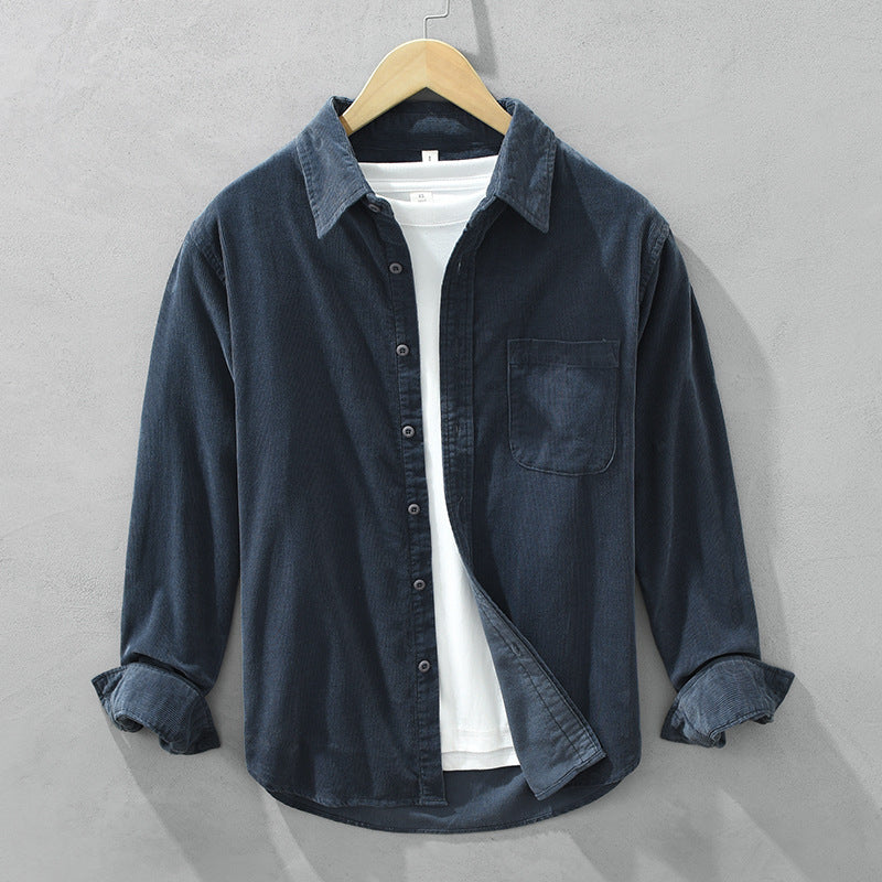 Jarmel Men’s Shirt | Corduroy Button-Down Shirt with Long Sleeves and Chest Pocket for Autumn